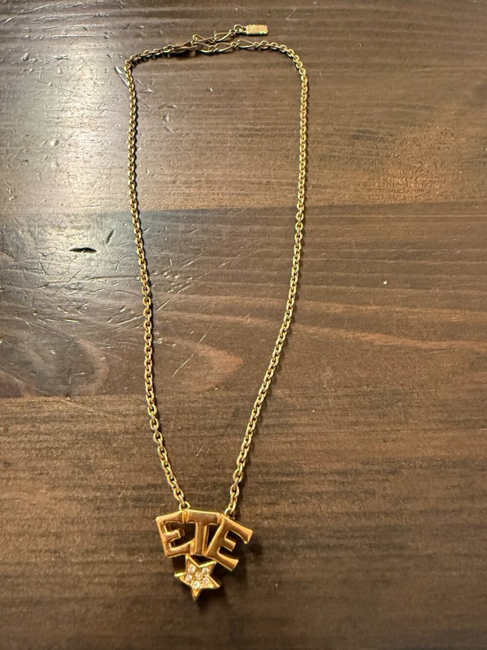 Vintage Yves Saint Laurent Necklace Signature "ETE" Pendant Gold tone